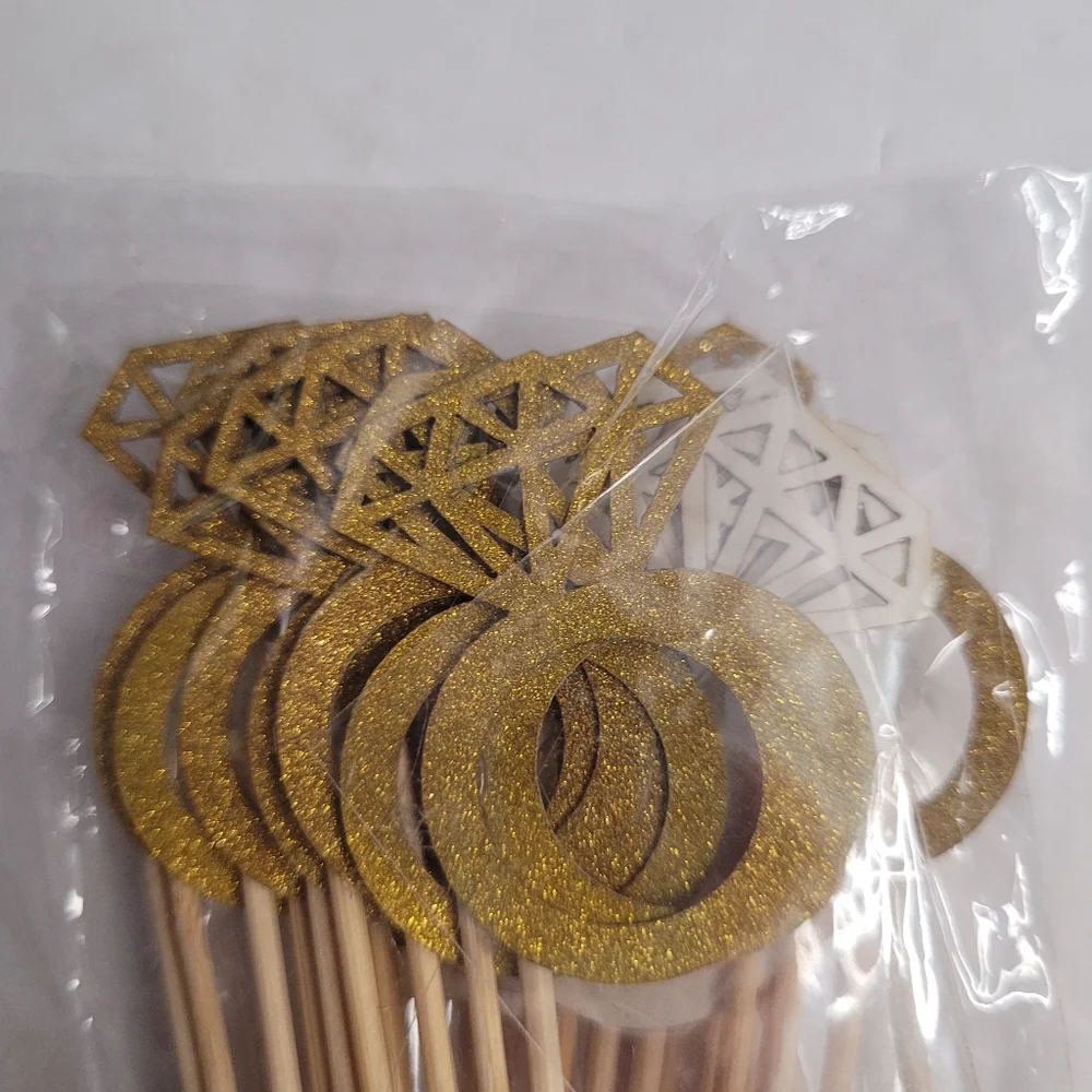 Gold Glitter Party Picks or Cupcake Toppers. 328